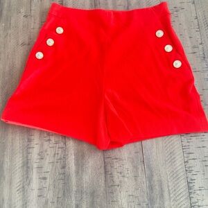 Zara High Waist Red Shorts with Gold Buttons